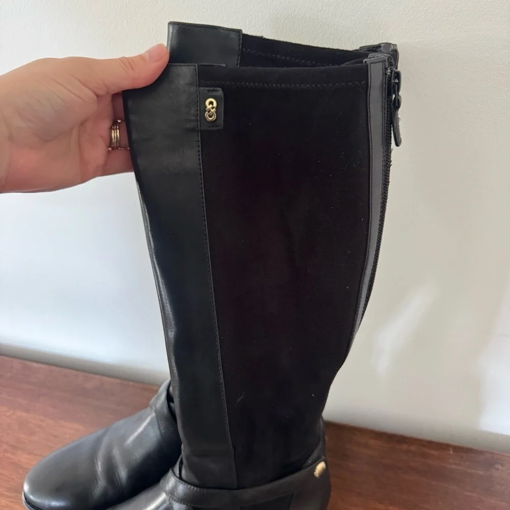 Cole Haan Parsonage Boot Tall Black Leather And Suede Women’s Size 8 Riding
